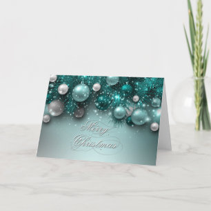 Christmas Holiday Ornaments - Teal - Customise Card