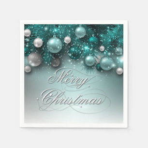 Christmas Holiday Ornaments - Teal Napkin