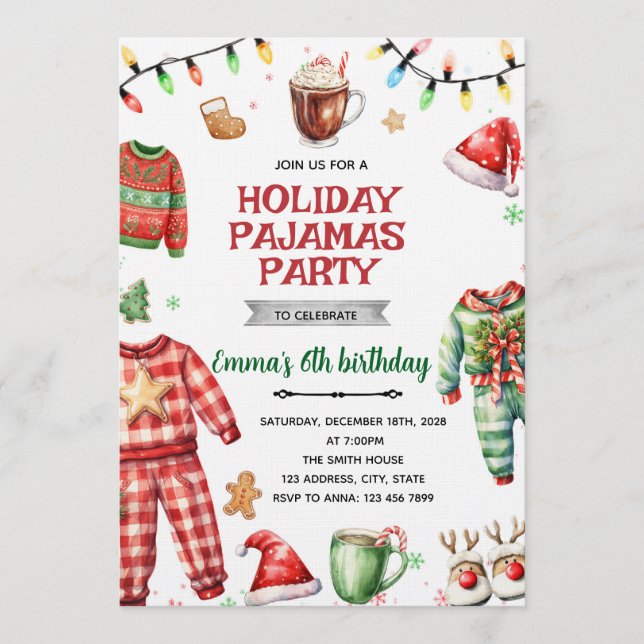 Christmas Holiday Pajama Party Invitation (Front)