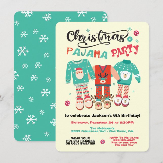 Christmas Holiday Pajama Party Invitation (Front/Back)