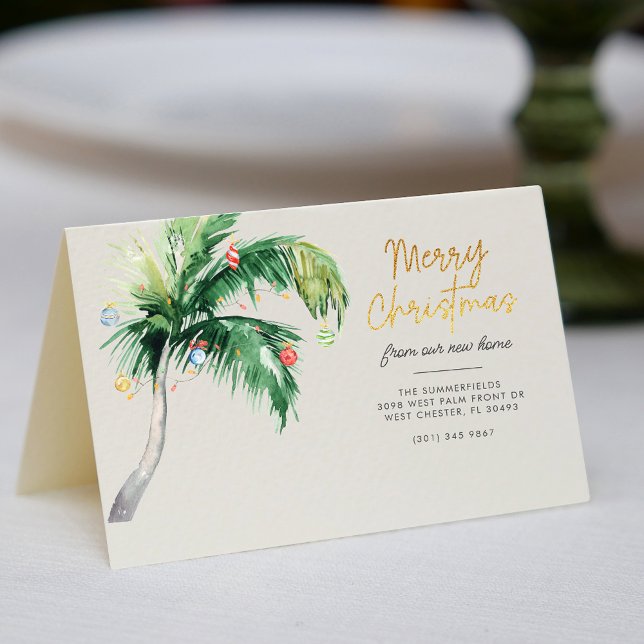 Christmas Holiday Palm Tree Moving Announcement (Merry Christmas Coastal Tropical Palm Tree Moving Announcement Folded Card)