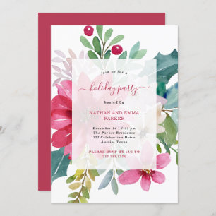 Christmas Holiday Party   Bright Watercolor Floral Invitation