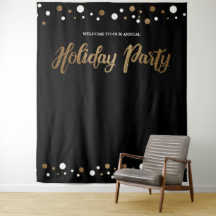 Christmas Holiday Party Corporate Gold backdrop Tapestry