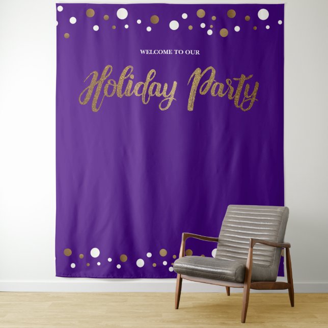 Christmas Holiday Party Corporate Gold backdrop Tapestry (In Situ)