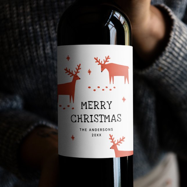 Christmas Holiday Party | Festive Red Reindeer Wine Label (Creator Uploaded)