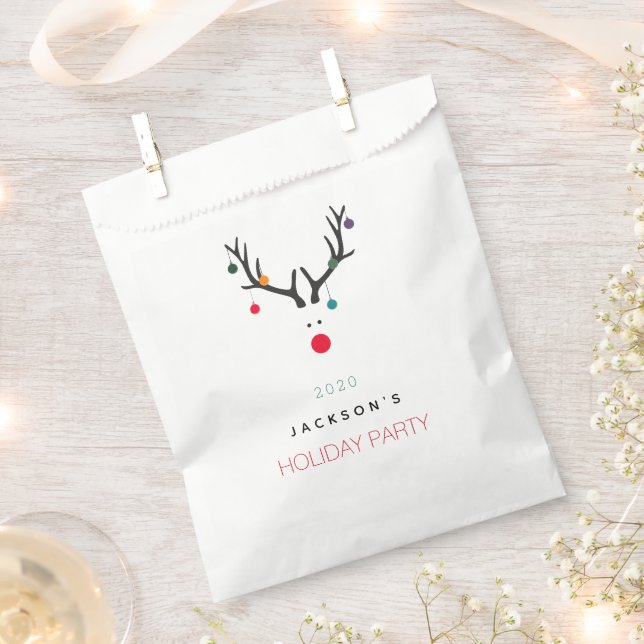 Christmas holiday party funny reindeer white red favour bags (Clipped)