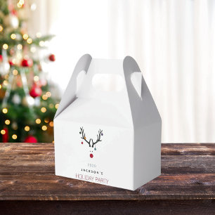 Christmas holiday party funny reindeer white red favour box
