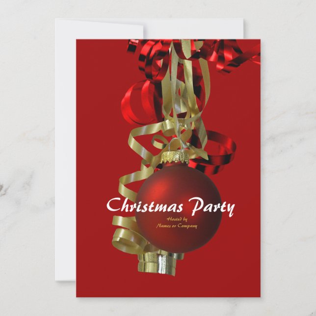 Christmas holiday party gold red baubel invitation (Front)