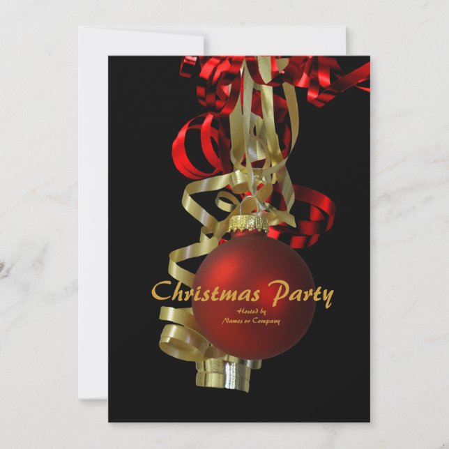 Christmas holiday party gold red elegant invitation (Front)