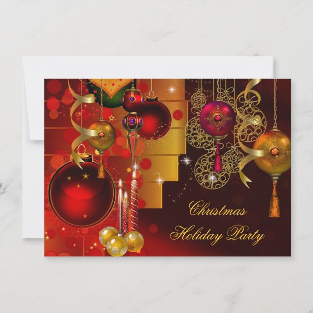 Christmas Holiday Party Gold Red Xmas Decorations Invitation (Front)