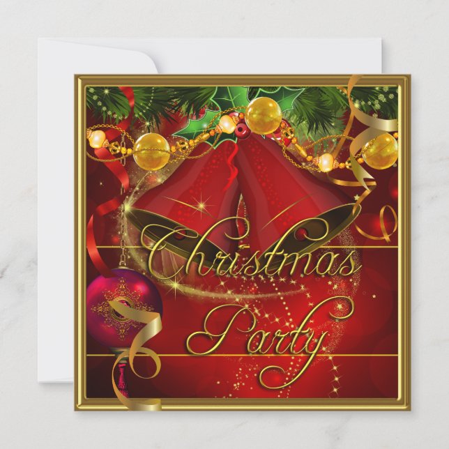 Christmas Holiday Party Gold Red Xmas Glitter Invitation (Front)