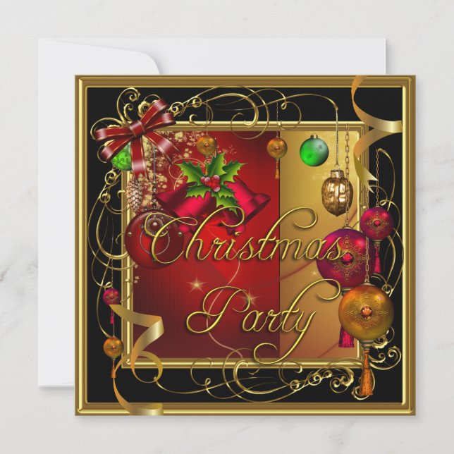 Christmas Holiday Party Gold Red Xmas Glitter Invitation (Front)
