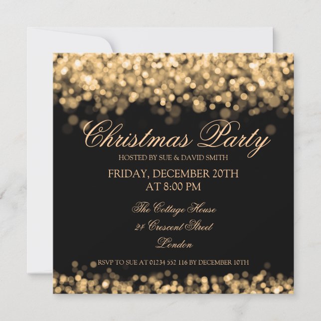 Christmas Holiday Party Gold Shimmering Lights Invitation (Front)