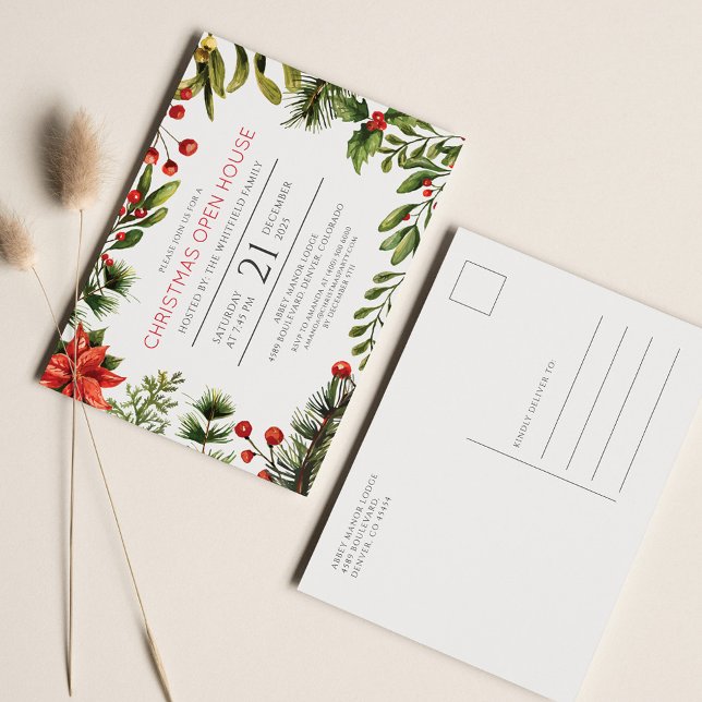 Christmas Holiday Party Greenery Invitation Postcard (Creator Uploaded)