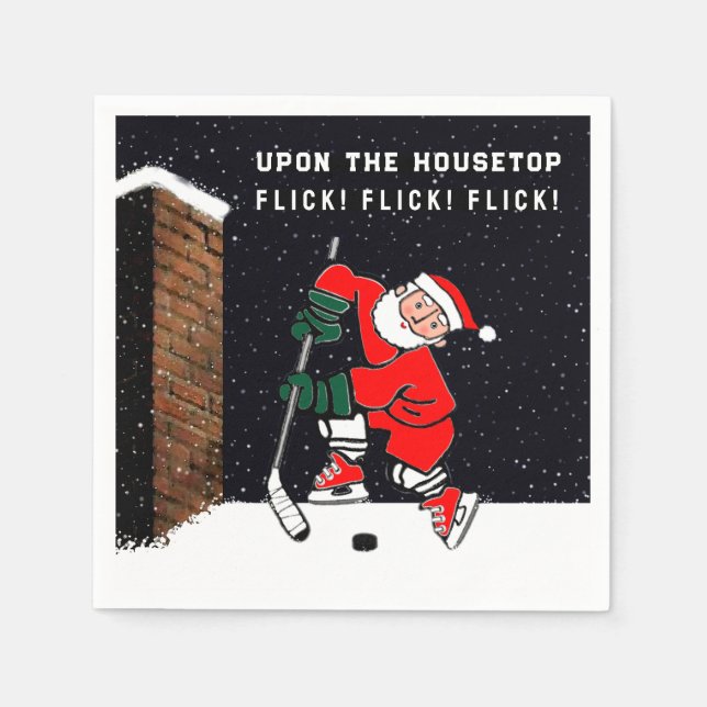 Christmas Holiday Party Hockey Sports Napkin (Front)