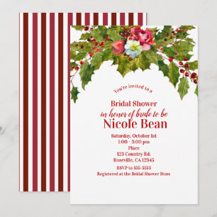Christmas Holiday Party Holly Berry Bridal Shower Invitation