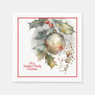 Christmas Holiday Party Holly Ornament Family Napkin