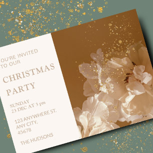 Christmas Holiday Party Invitation Floral Gold 