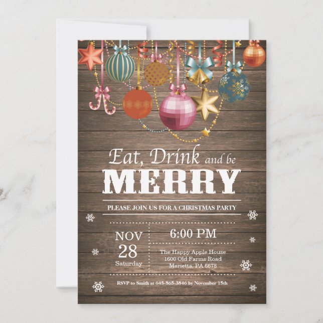 Christmas Holiday Party Invitation Rustic Wood (Front)