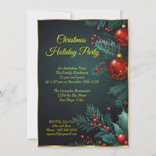 Christmas Holiday Party Mistletoe red baubles Invitation
