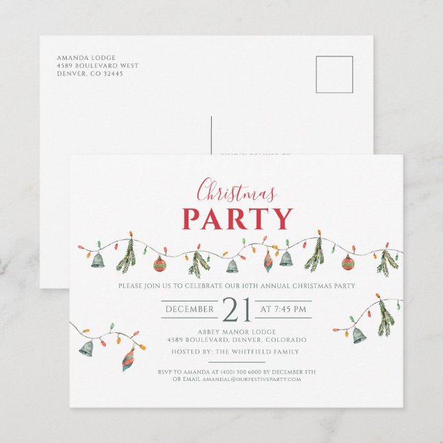 Christmas Holiday Party Modern Minimalist Invitation Postcard (Front/Back)