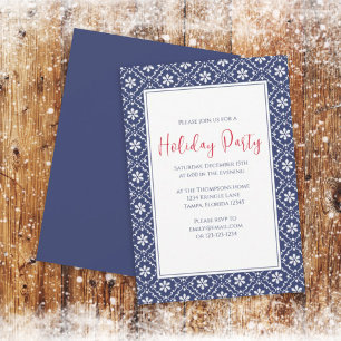 Christmas Holiday Party Navy Blue Snowflake Cute Invitation