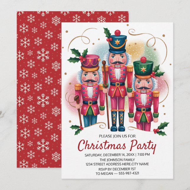 Christmas Holiday Party Nutcracker Gold Glitter    Invitation (Front/Back)