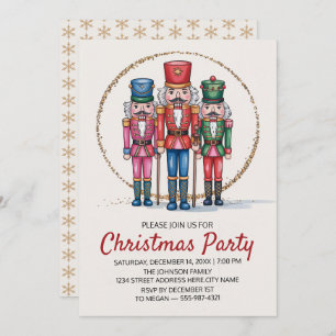 Christmas Holiday Party Nutcracker Gold Glitter    Invitation