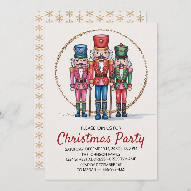 Christmas Holiday Party Nutcracker Gold Glitter    Invitation (Front/Back)