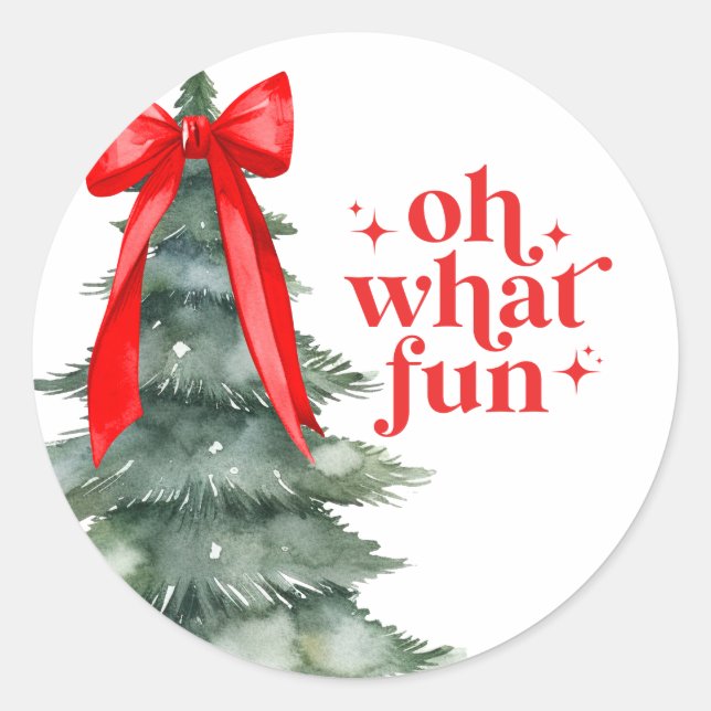 Christmas Holiday Party Oh What Fun Classic Round Sticker (Front)