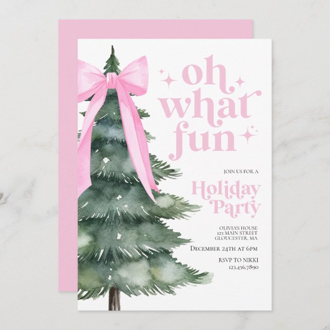 Christmas Holiday Party Oh What Fun Pink Invitation (Front/Back)