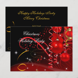 Christmas Holiday Party Red Black Gold Balls Invitation