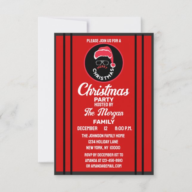 Christmas Holiday Party Red Black Invitation (Front)