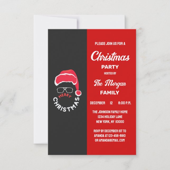 Christmas Holiday Party Red Black Invitation (Front)