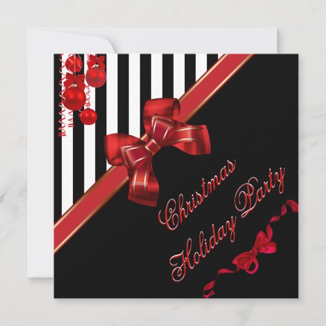 Christmas Holiday Party Red White Stripe Xmas Bow Invitation (Front)