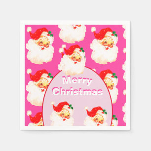 Christmas Holiday Party Santa Claus Pink Napkin