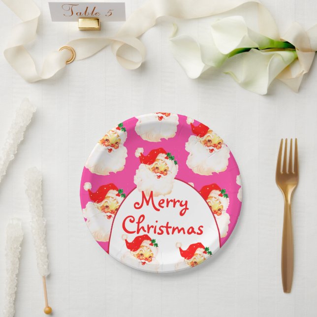 Christmas Holiday Party Santa Claus Pink Paper Plate (Wedding)