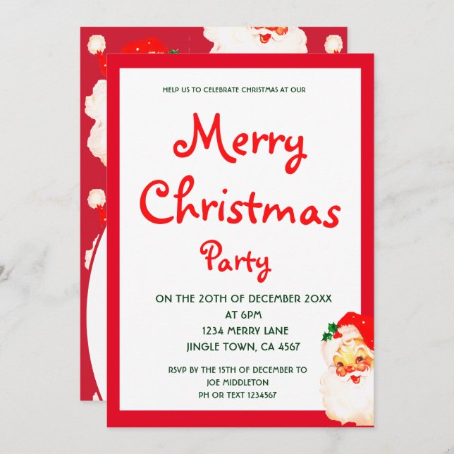 Christmas Holiday Party Santa Claus Red  Invitation (Front/Back)