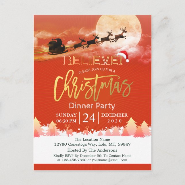 Christmas Holiday Party Santa Hat Reindeer Sleigh Postcard (Front)