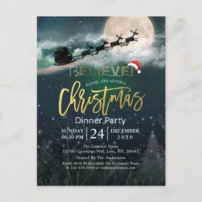 Christmas Holiday Party Santa Hat Reindeer Sleigh Postcard (Front)