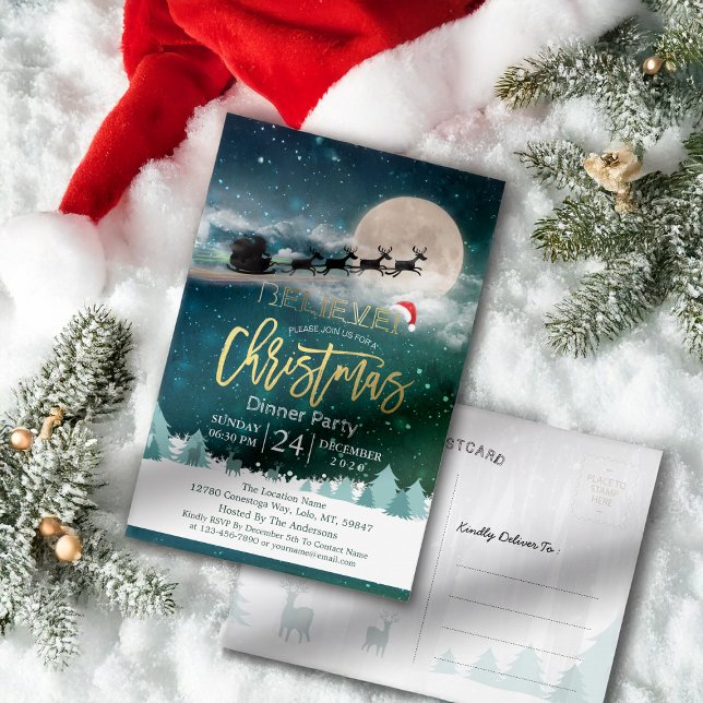 Christmas Holiday Party Santa Hat Reindeer Sleigh Postcard (Creator Uploaded)
