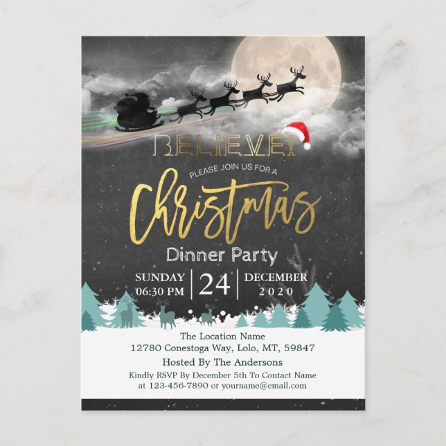 Christmas Holiday Party Santa Hat Reindeer Sleigh Postcard (Front)