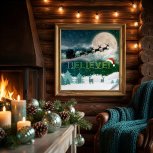Christmas Holiday Party Santa Hat Reindeer Sleigh Poster