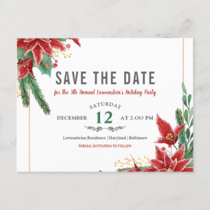 Christmas Holiday Party  Save The Date Poinsettia Announcement Postcard