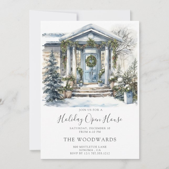 Christmas Holiday Party Watercolor House Invitation (Front)