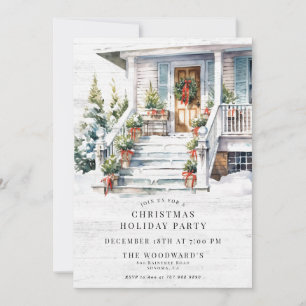 Christmas Holiday Party Watercolor House Invitation