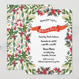 Christmas Holiday Party Whimsical Floral Berries Invitation