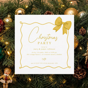 Christmas Holiday Party Whimsical Gold Bow Invitation