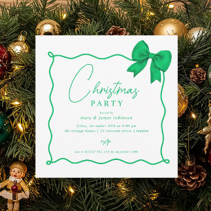 Christmas Holiday Party Whimsical Green Bow Invitation