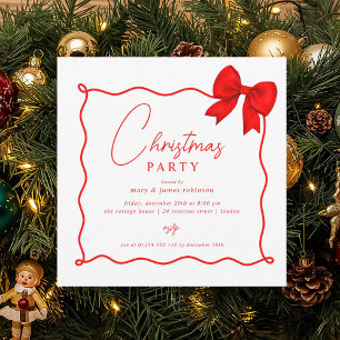 Christmas Holiday Party Whimsical Red Bow Invitation